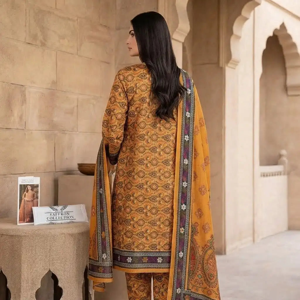 Designer Golden Yellow Unstitched 3 Piece Lawn Suit