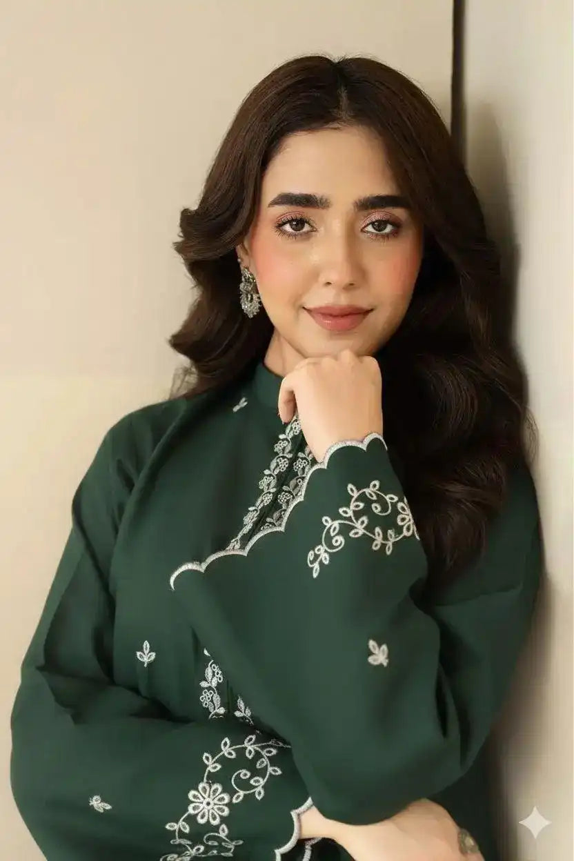 Green Shirt with Printed White Shalwar Unstitched 2-Piece Embroided Lawn Suit