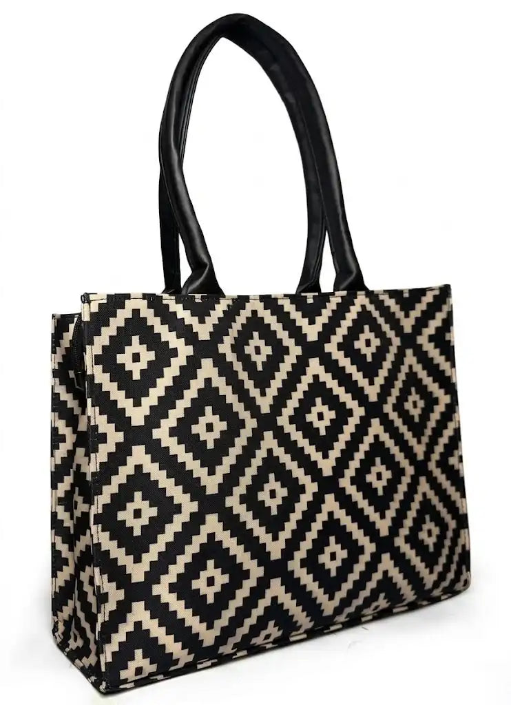 Bold Black & White Monochrome Geometric Tote Bag