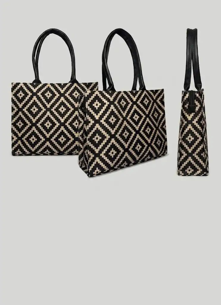 Bold Black & White Monochrome Geometric Tote Bag