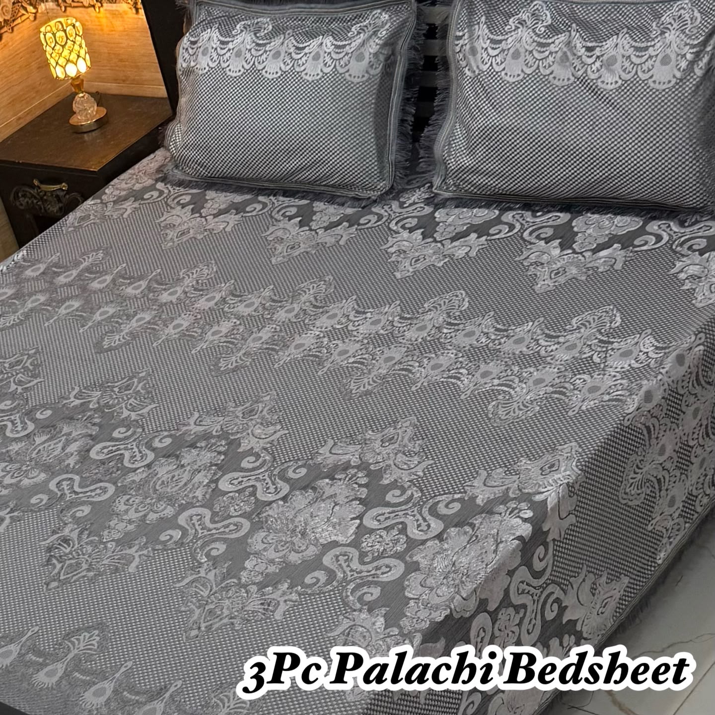 Luxury Grey & Silver Palachi 3-Piece Bedsheet Set