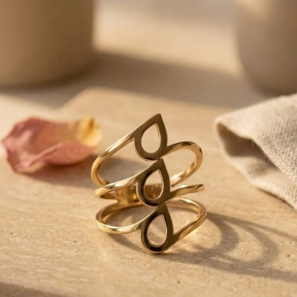 Modern Multi-Band Teardrop Cutout Gold Ring