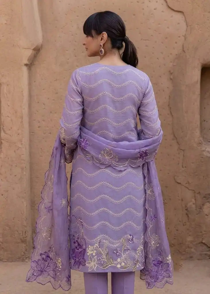Soft Lavender Lilac Embroidered 3-Piece Unstitched Lawn Suit with Scalloped Dupatta