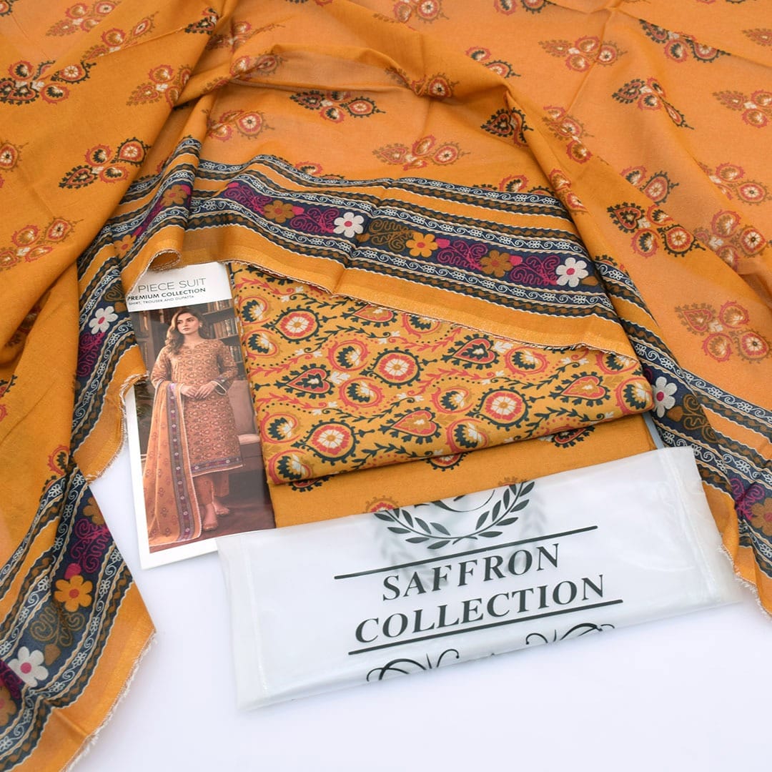 Designer Golden Yellow Unstitched 3 Piece Lawn Suit