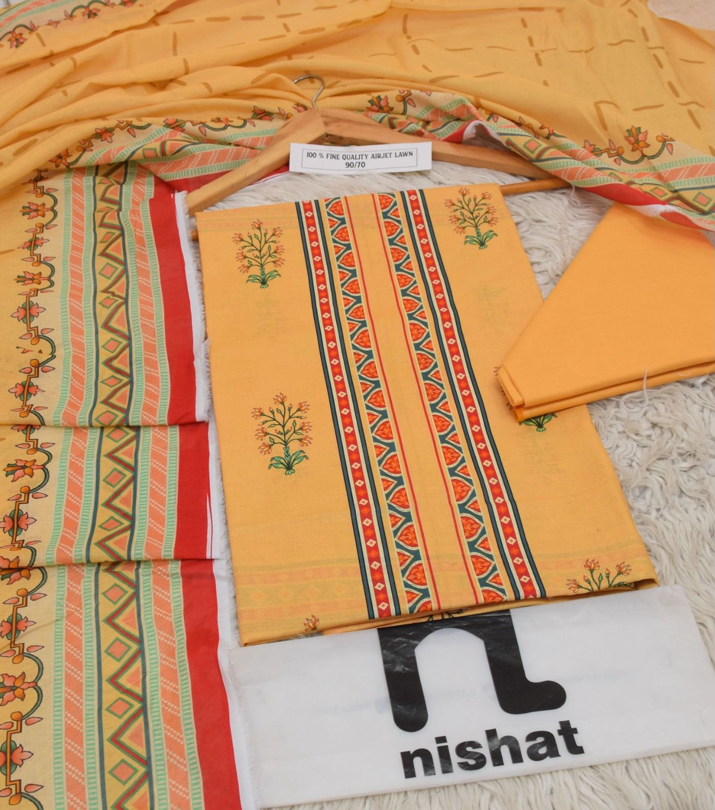 Sunny Yellow & Orange 3 Piece Unstitched Printed Lawn Suit