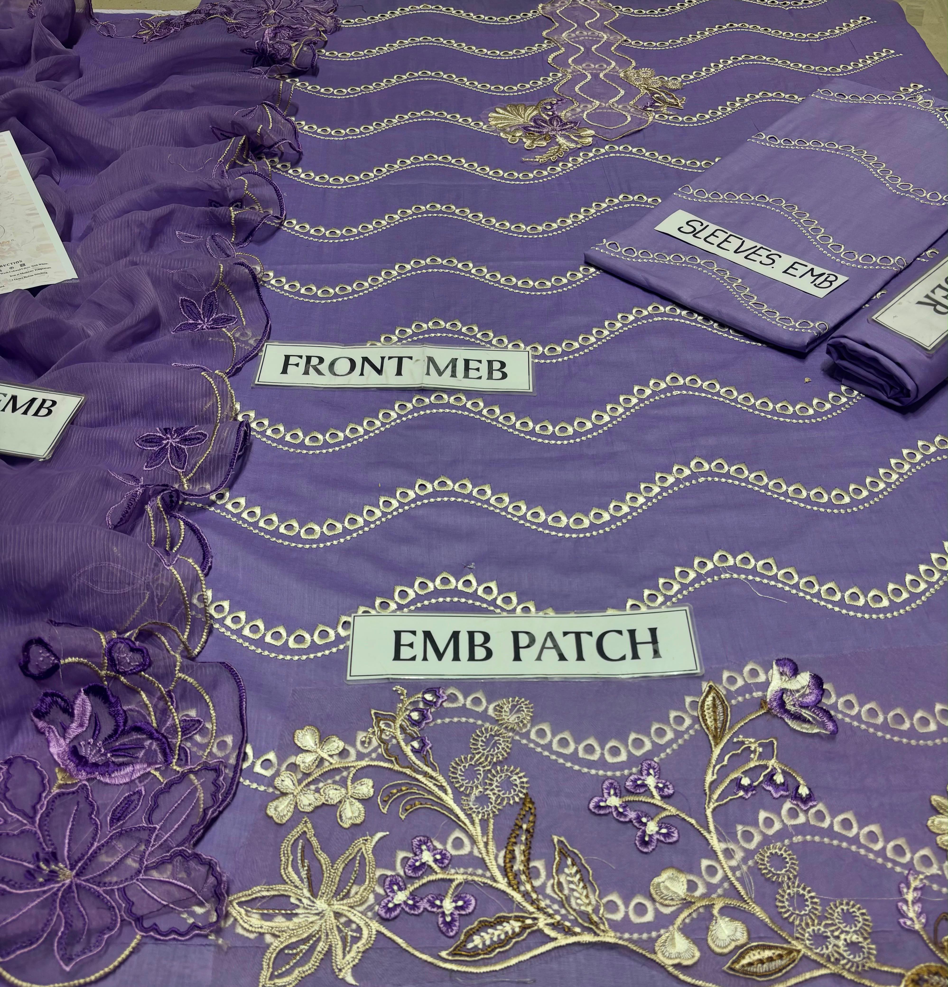 Soft Lavender Lilac Embroidered 3-Piece Unstitched Lawn Suit with Scalloped Dupatta