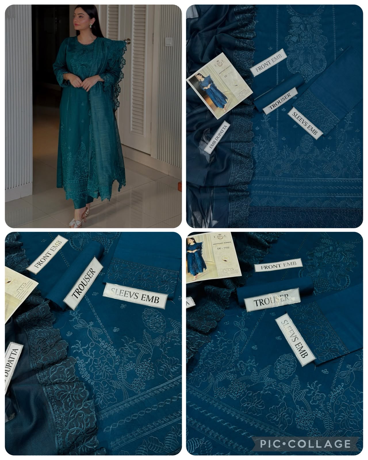 Peacock Teal Blue Embroidered 3-Piece Unstitched Lawn Suit with Elegant Dupatta
