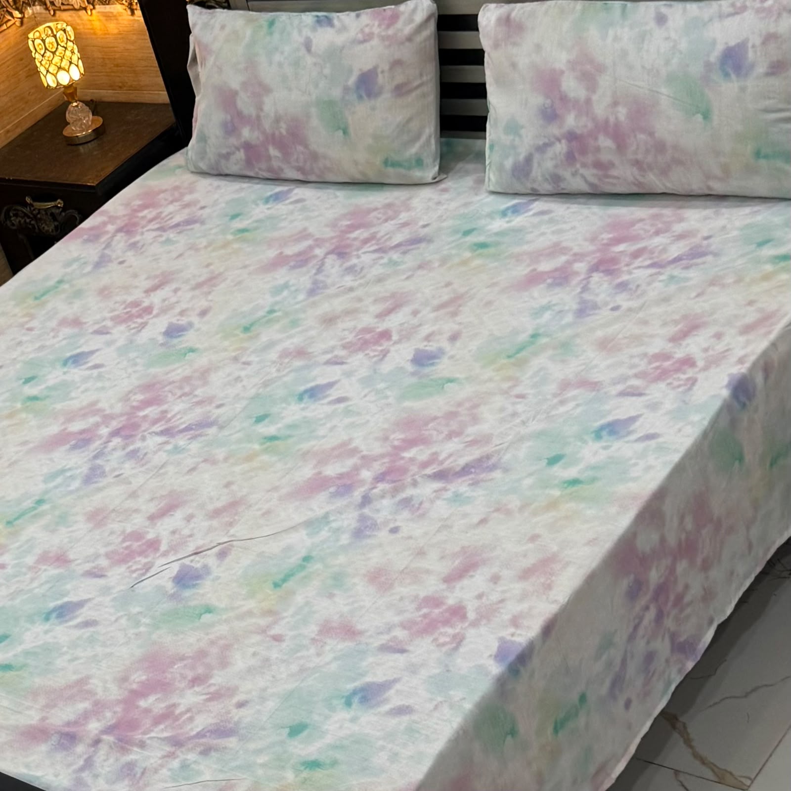Multi-Color Pastel Tie-Dye Print 3-Piece Fitted Bedsheet Set