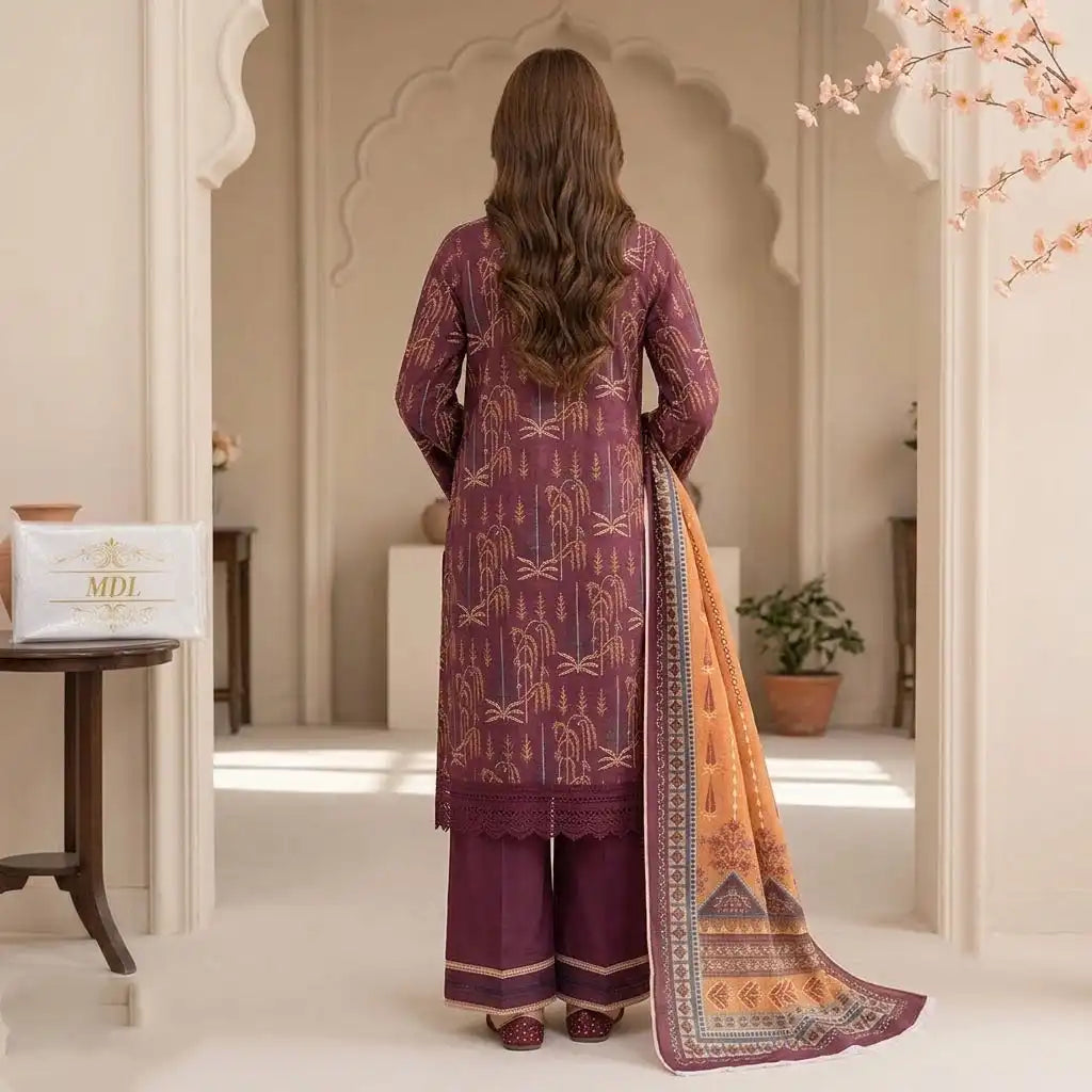 Exquisite Plum Unstitched 3 Piece Lawn Suit