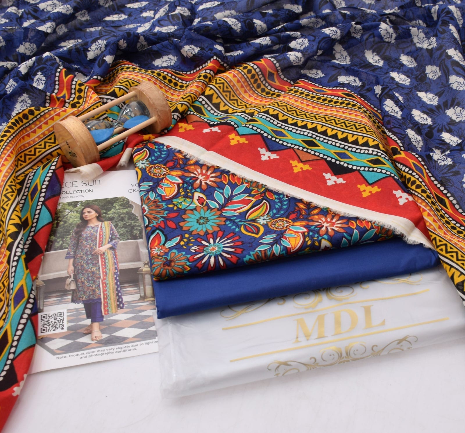 Premium Blue Unstitched 3 Piece Lawn Suit With Printed Dupatta