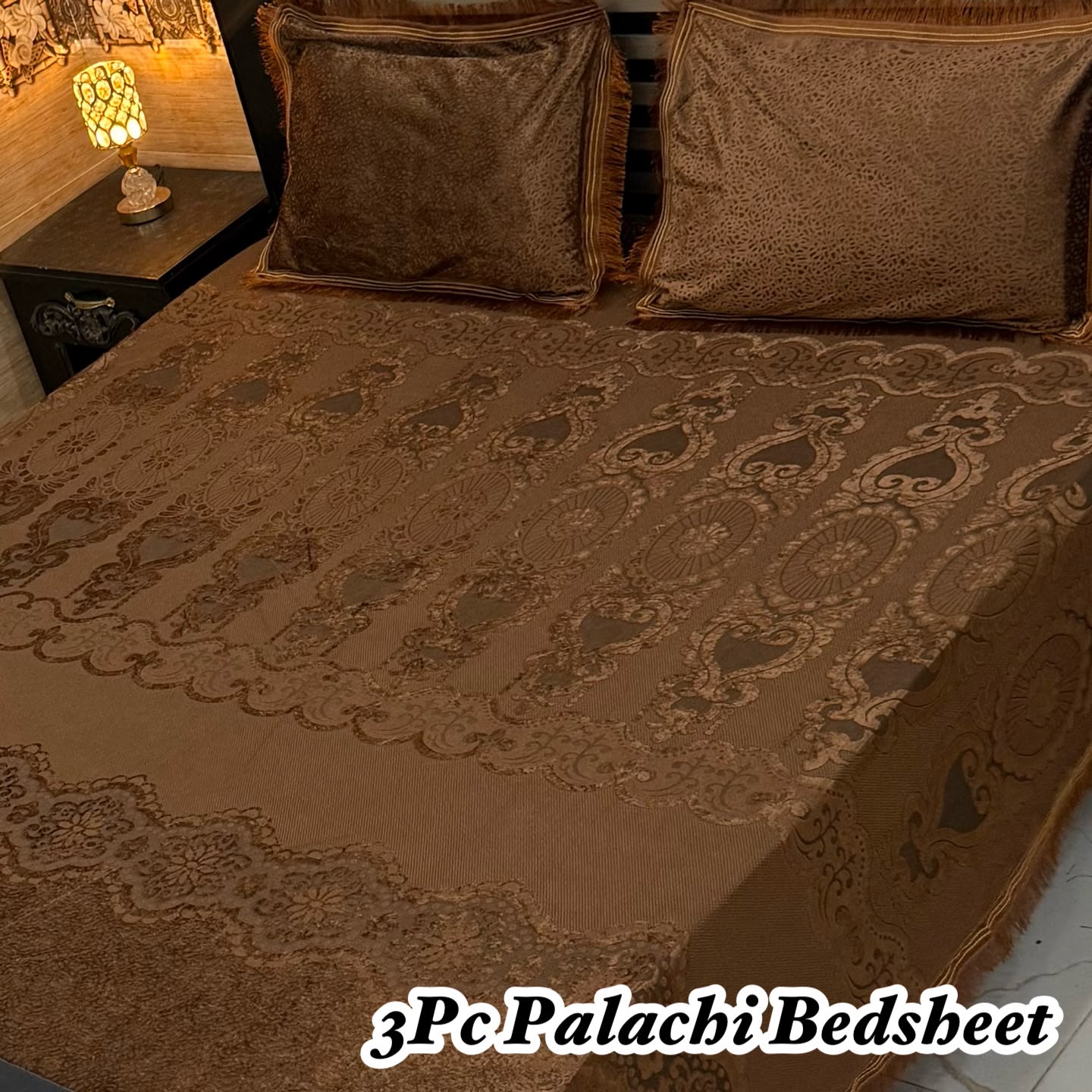 Classic Rich Brown Palachi 3-Piece Velvet Bedsheet Set