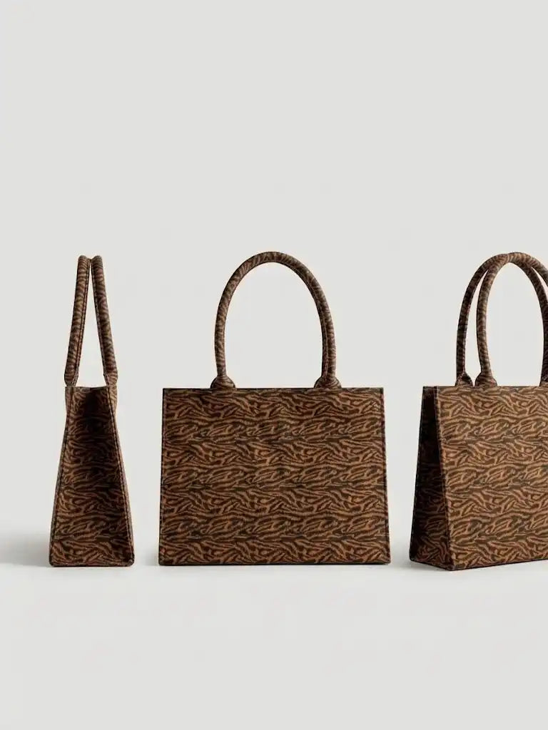 Chic Brown & Black Animal Print Patterned Tote Bag