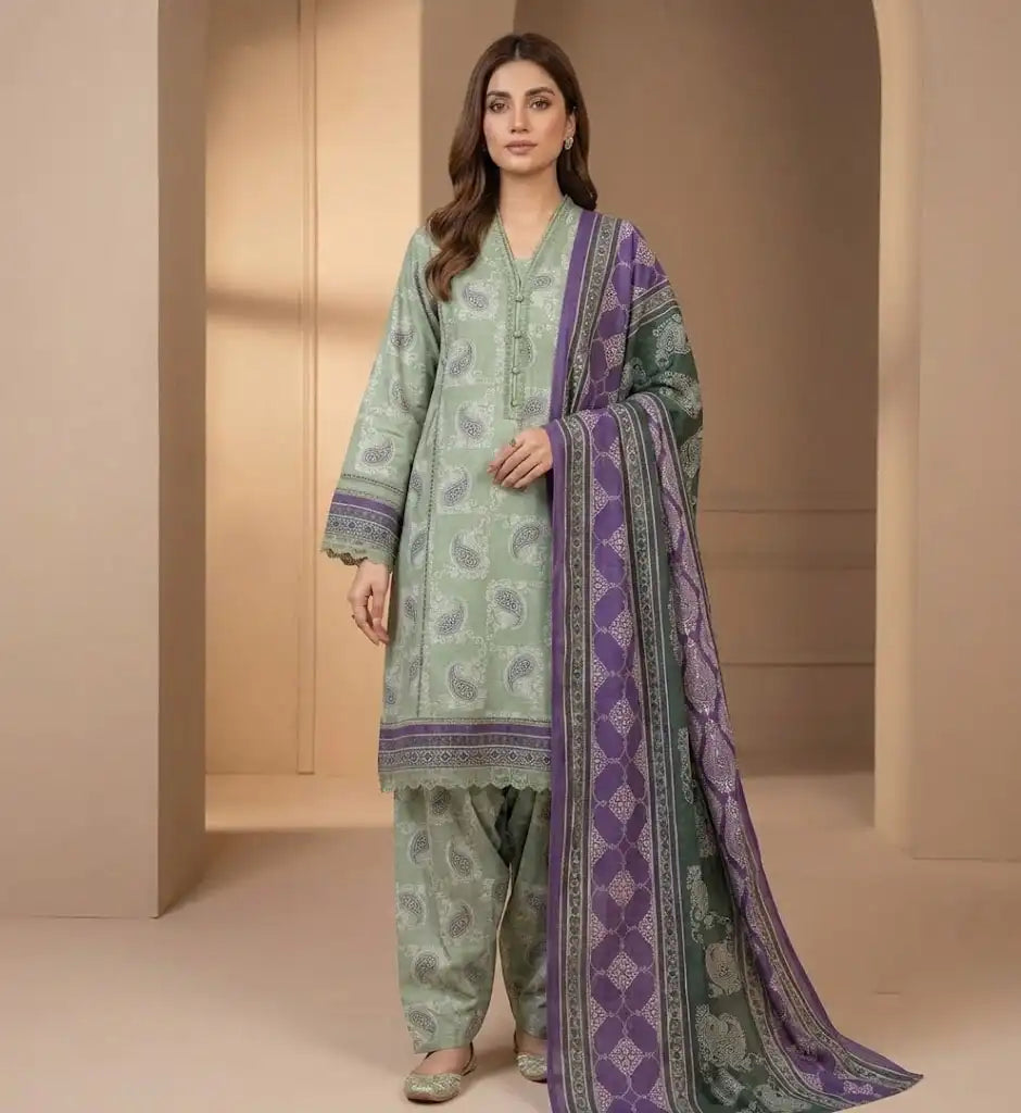 Graceful Sage Green Unstitched 3 Piece Lawn Suit