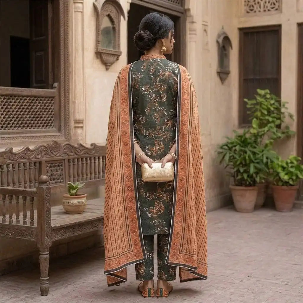 Modern Charcoal Unstitched 3 Piece Lawn Suit