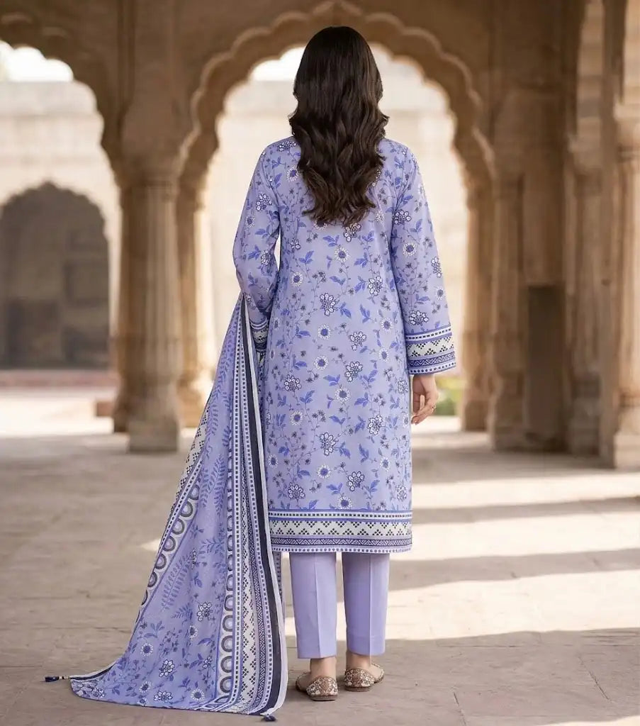 Soft Lavender & Blue Floral 3 Piece Unstitched Lawn Suit