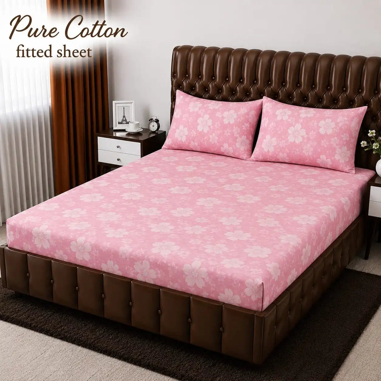 Sweet Blossom Pink Floral 3-Piece Pure Cotton Fitted Bedsheet Set