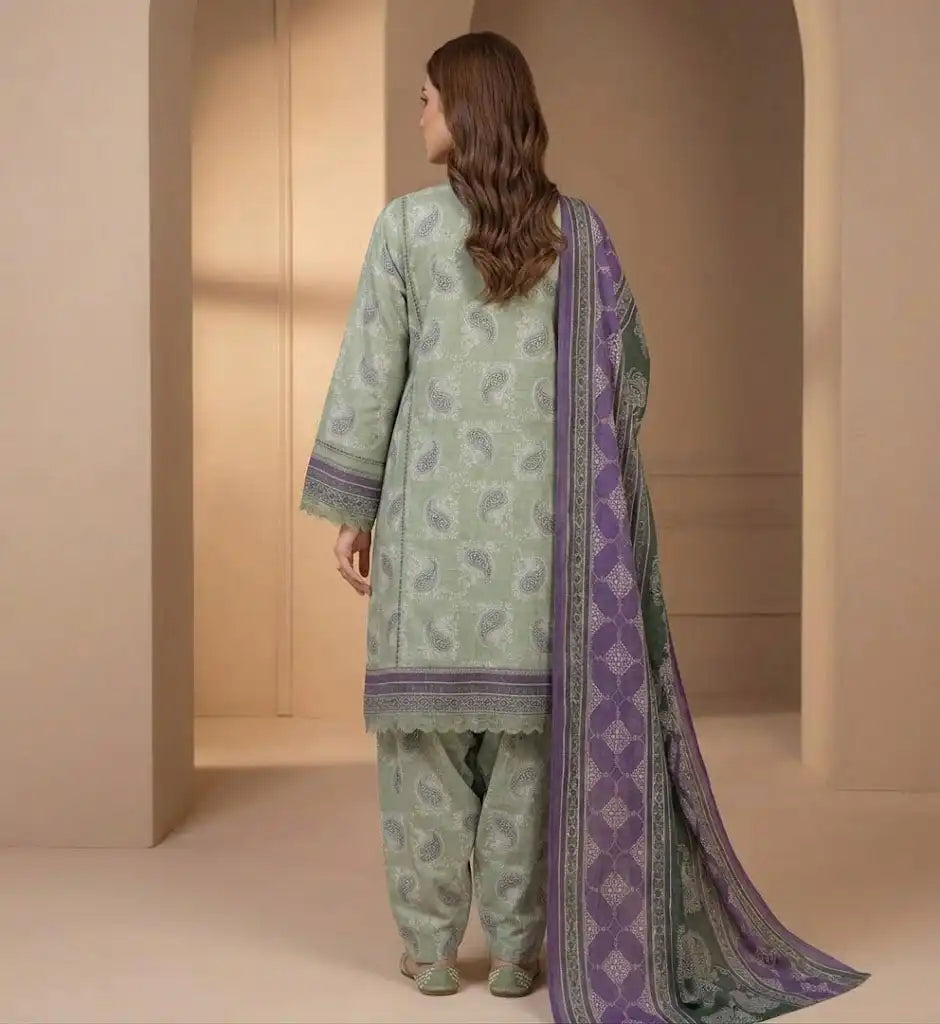 Graceful Sage Green Unstitched 3 Piece Lawn Suit