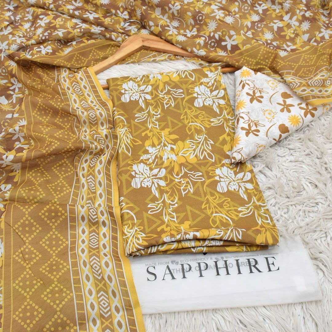 Vibrant Mustard Unstitched 3 Piece Printed Lawn Suit