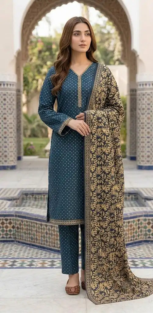 Premium Teal Stitched 3 Piece Printed Lawn Suit