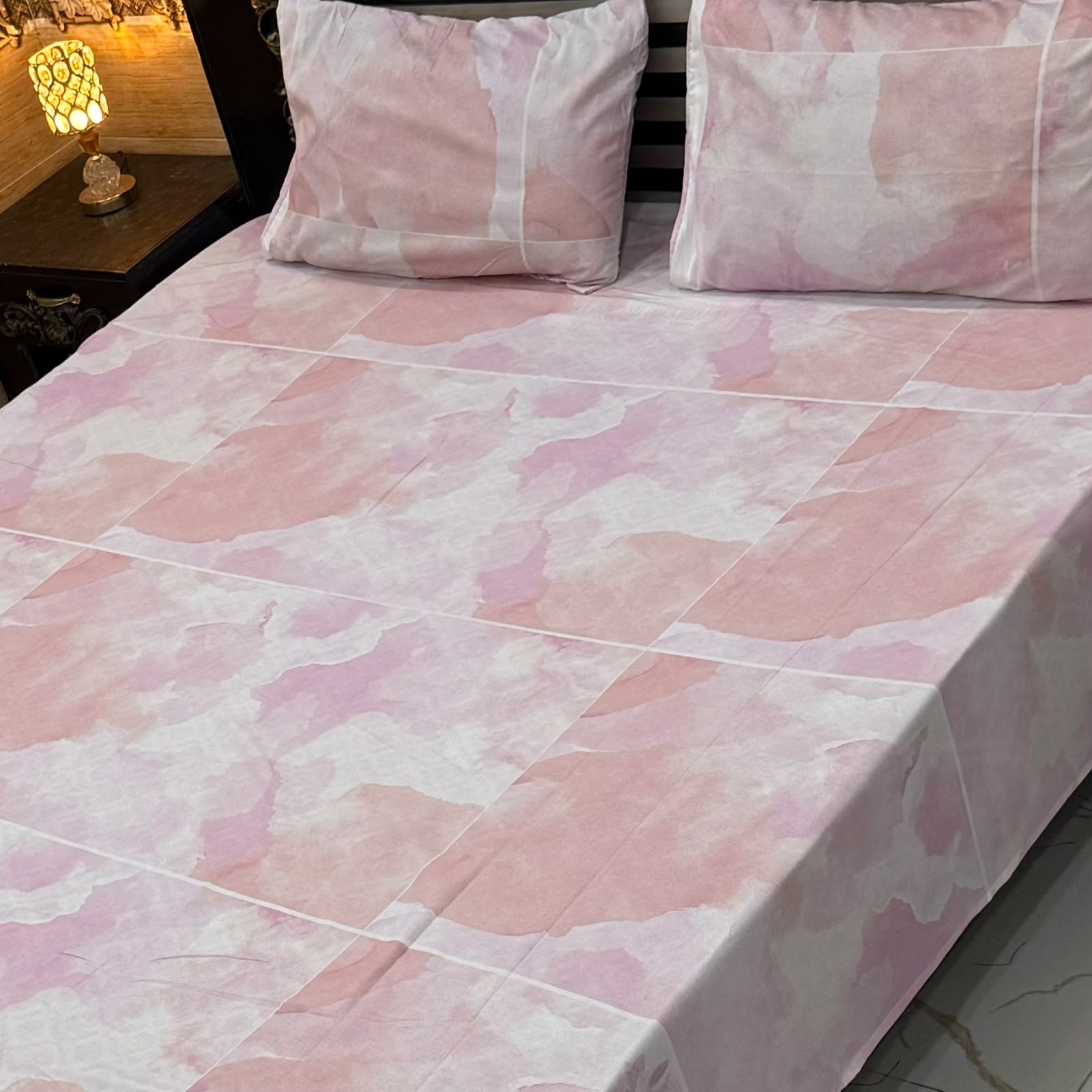 Dreamy Pastel Pink & White Watercolor 3-Piece Fitted Bedsheet Set