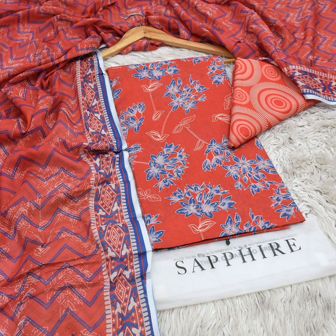 Royal Rust & Violet 3 Piece Unstitched Printed Lawn Suit