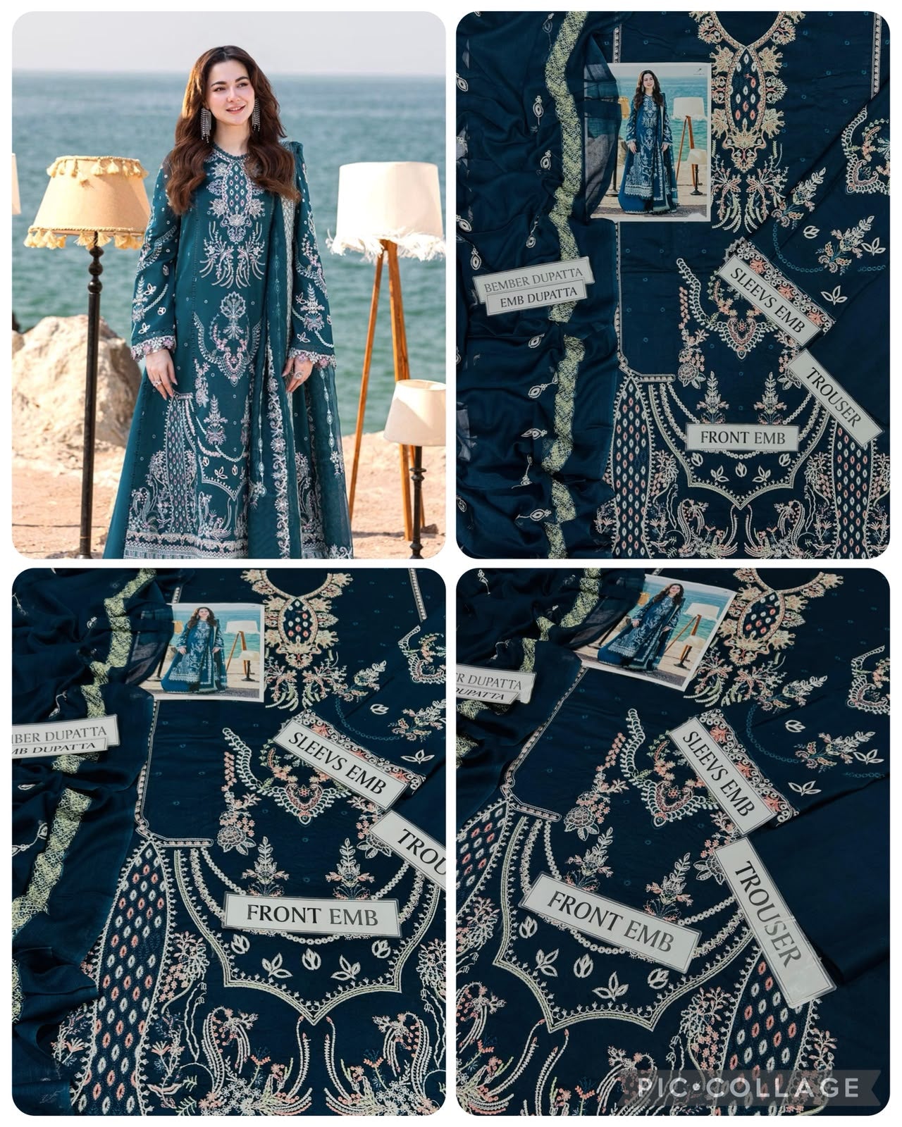 Deep Teal Embroidered 3-Piece Unstitched Lawn Suit with Matching Dupatta