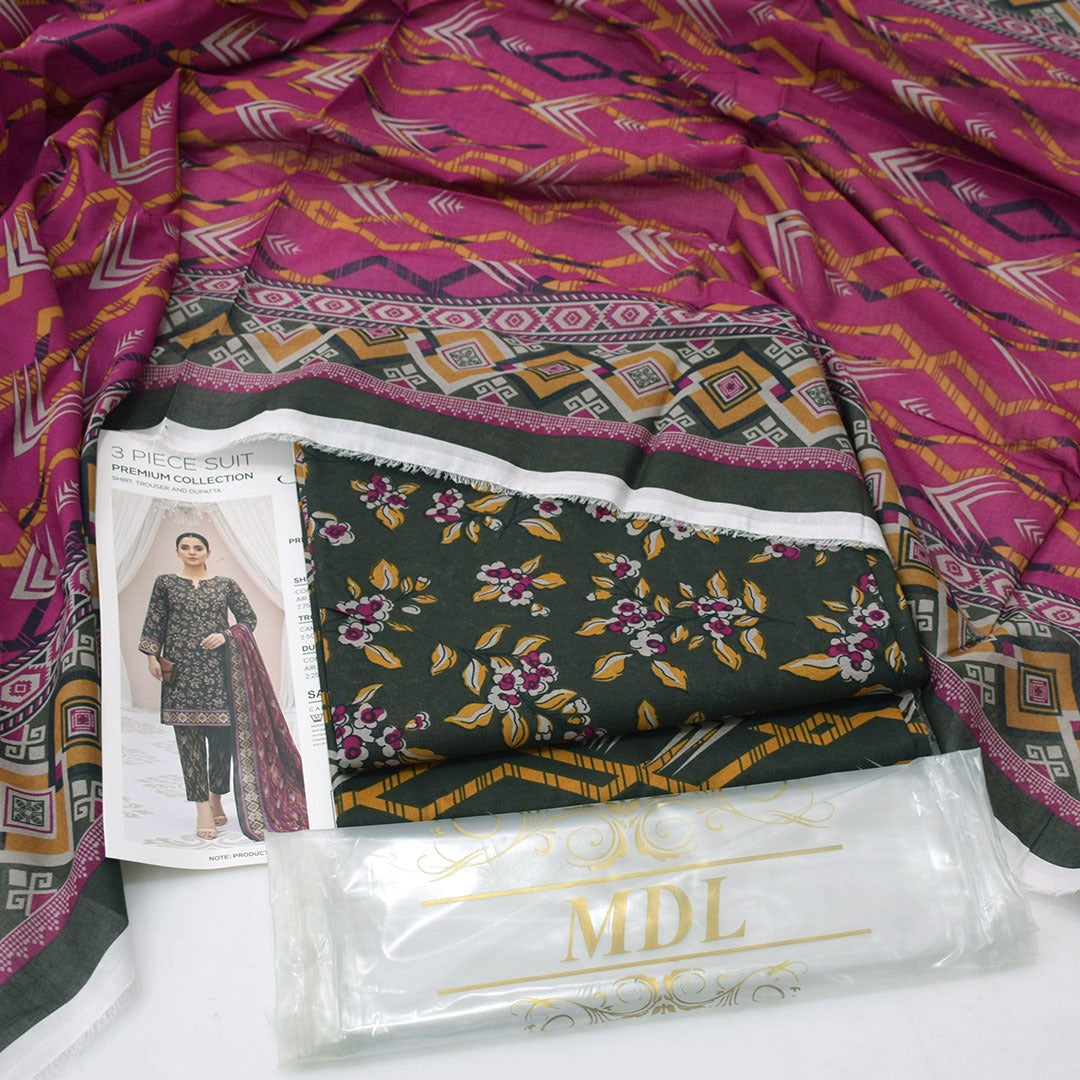 Designer Dark Green Unstitched 3 Piece Lawn Suit