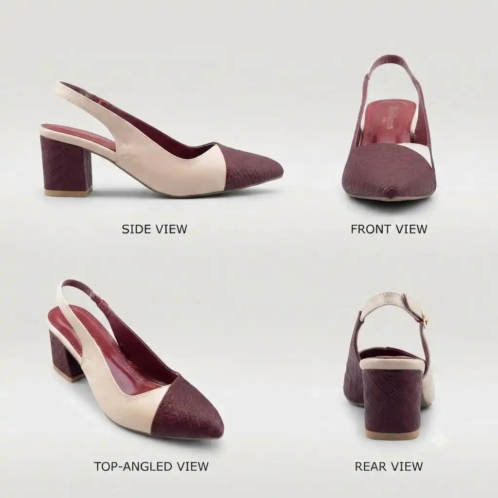 Maroon Textured Two-Tone Slingback Block Heels