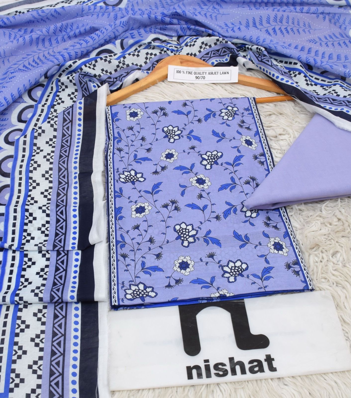 Soft Lavender & Blue Floral 3 Piece Unstitched Lawn Suit