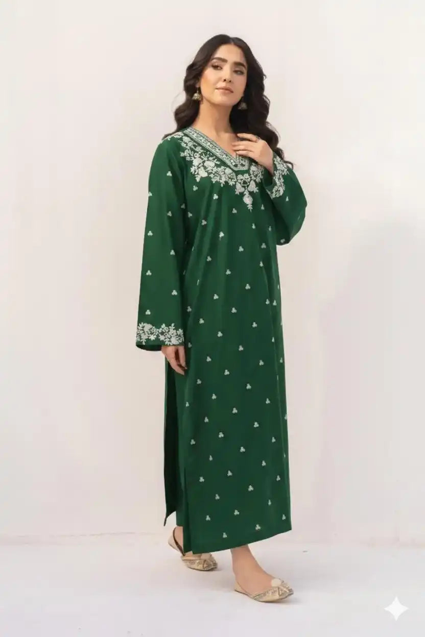 Dark Green V-Neck Embroidered August Special Unstitched 2-Piece Lawn Suit