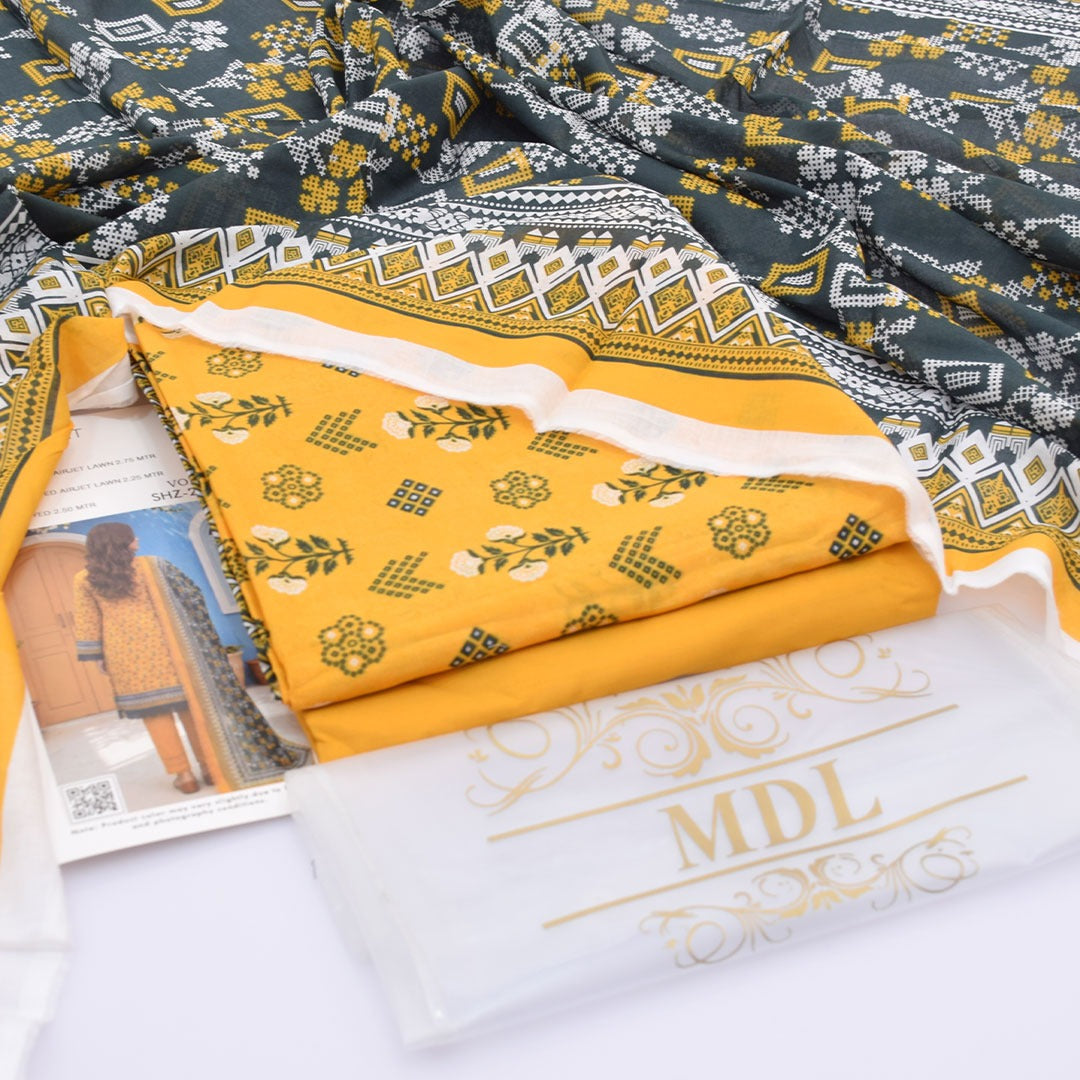 Classic Yellow Unstitched 3 Piece Lawn Suit With Dupatta