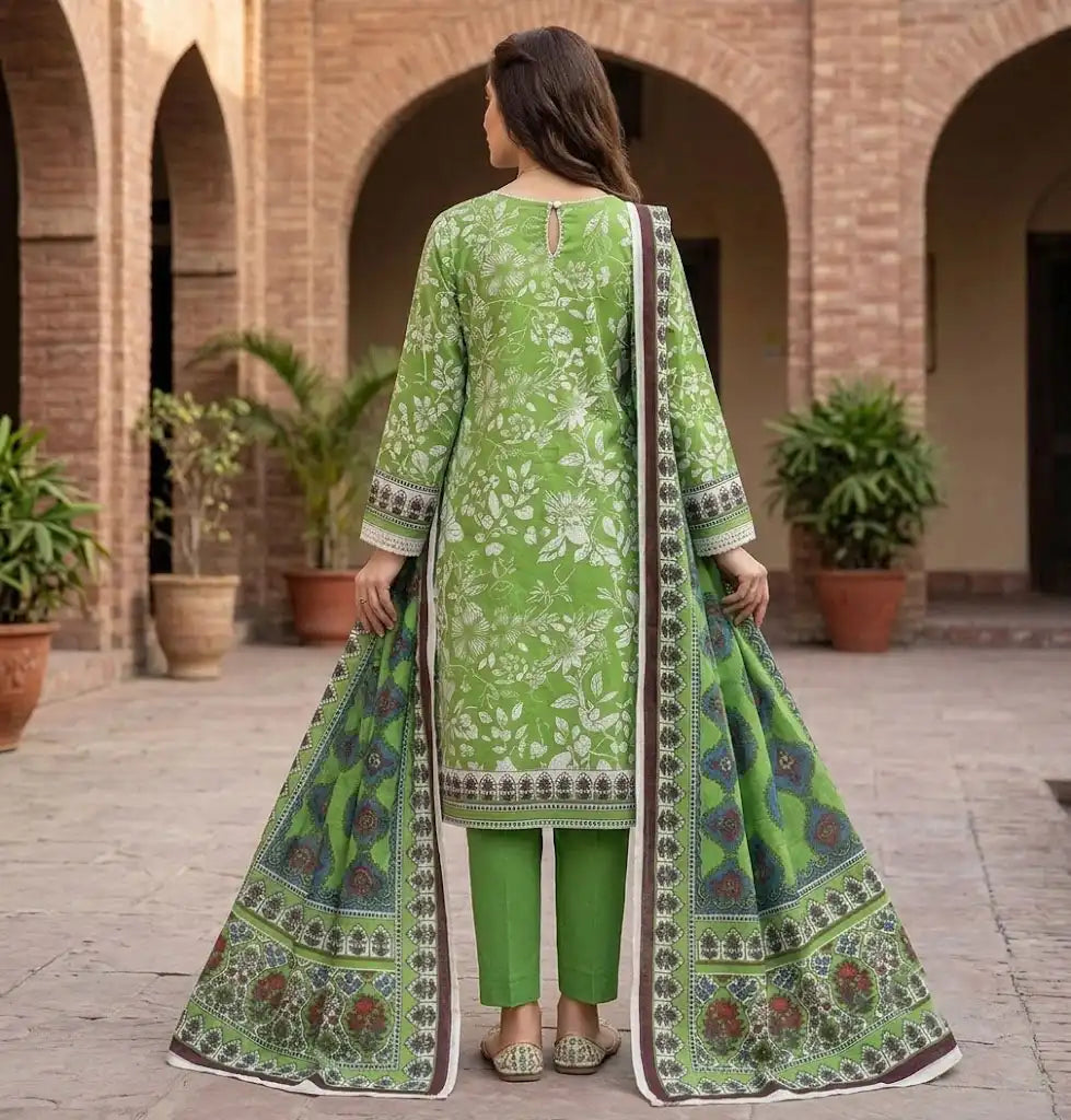Vibrant Lime Green 3 Piece Unstitched Printed Lawn Suit