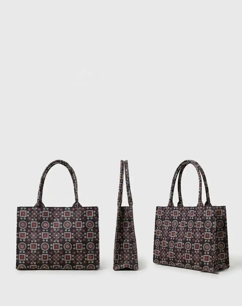 Chic Maroon & Black Geometric Print Daily Tote Bag