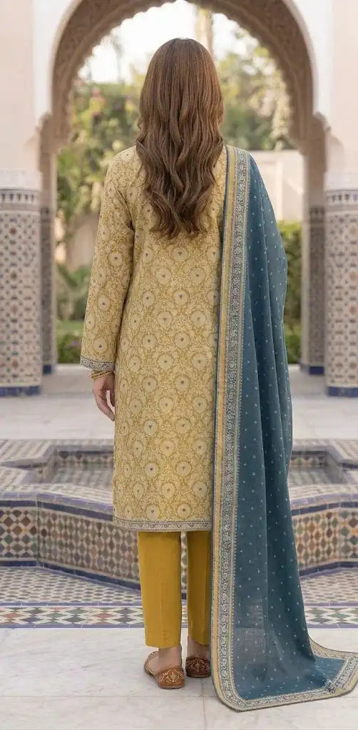Vibrant Mustard Stitched 3 Piece Lawn Suit