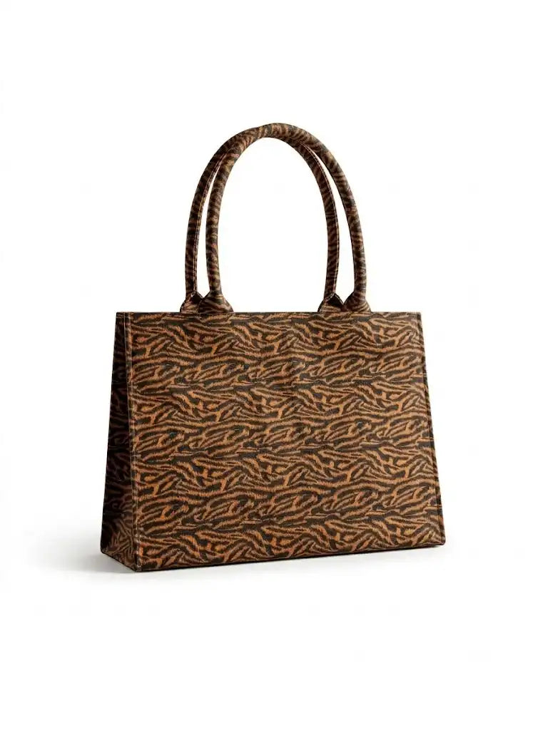 Chic Brown & Black Animal Print Patterned Tote Bag