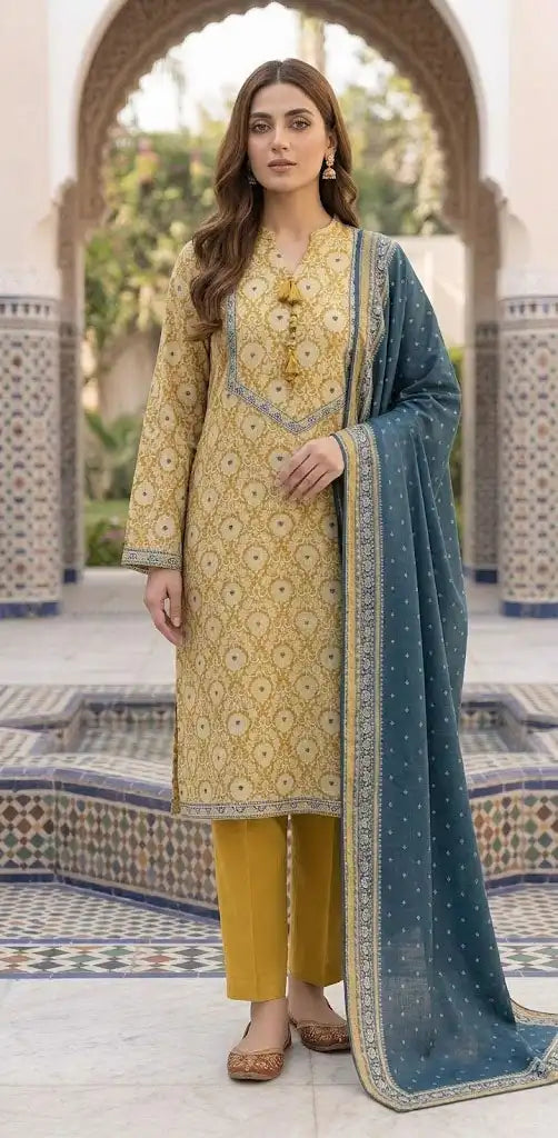 Vibrant Mustard Stitched 3 Piece Lawn Suit
