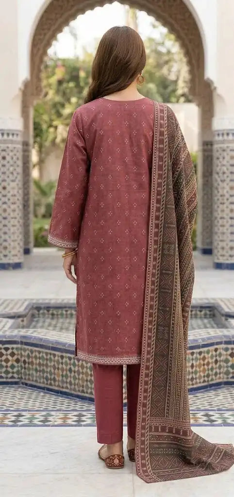 Elegant Mauve Stitched 3 Piece Printed Lawn Suit