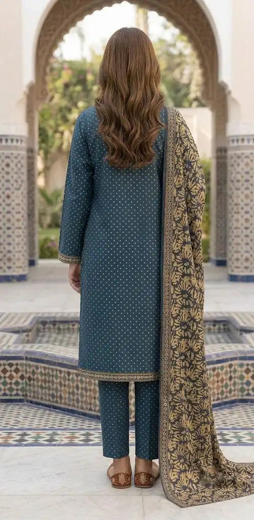 Premium Teal Stitched 3 Piece Printed Lawn Suit