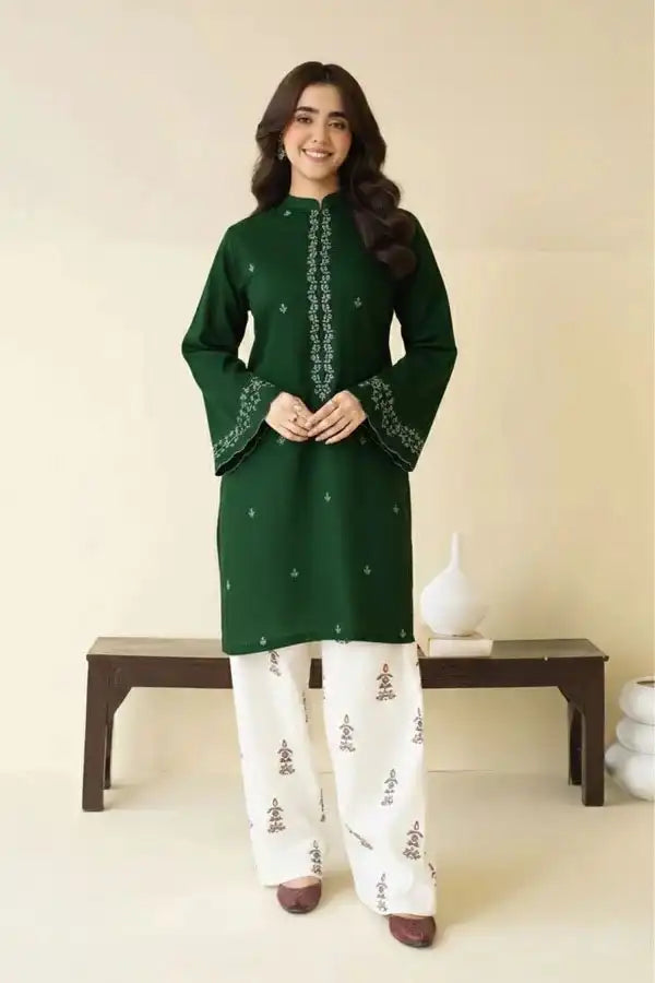 Green Shirt with Printed White Shalwar Unstitched 2-Piece Embroided Lawn Suit