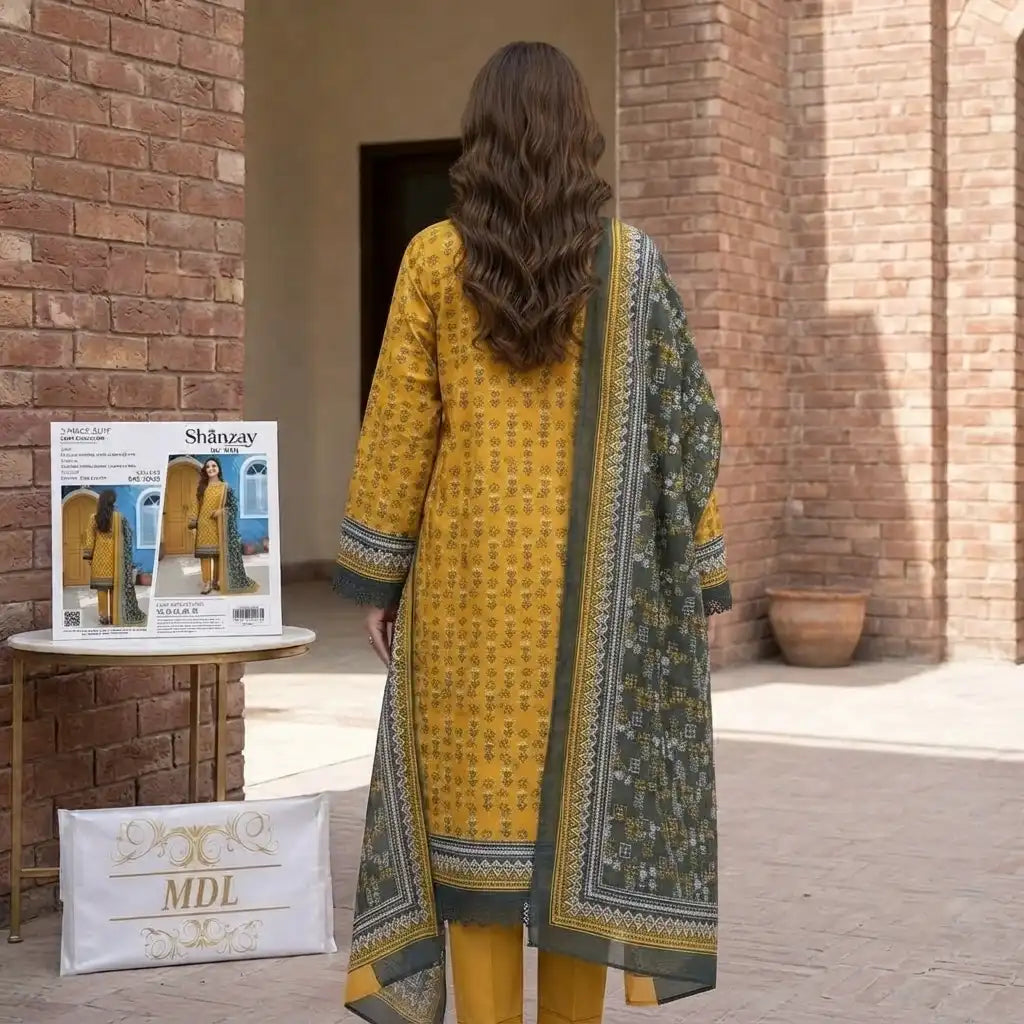Classic Yellow Unstitched 3 Piece Lawn Suit With Dupatta