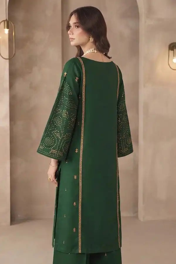 Deep Green Unstitched 2-Piece Lawn Suit with Lined Embroidery